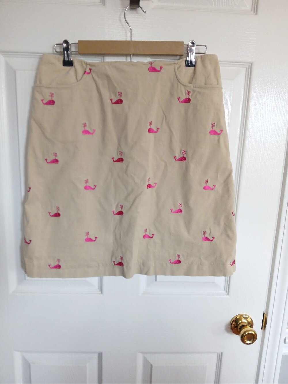 Lilly Pulitzer Vintage Beige Skirt with Pink Whales Beach Coastal Resort Preppy